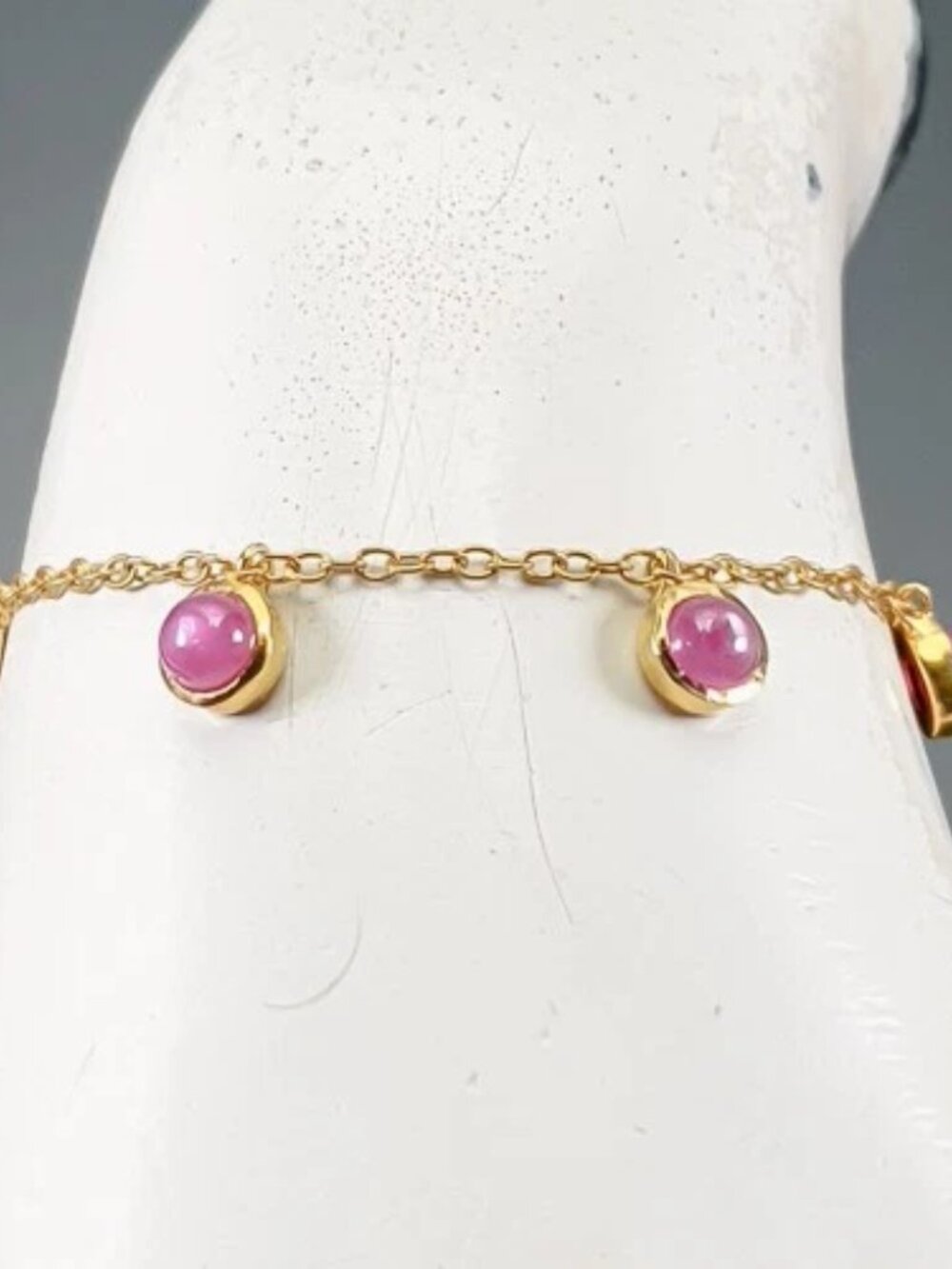 Bracelet 5 Ruby Cabochons 925 6.75"